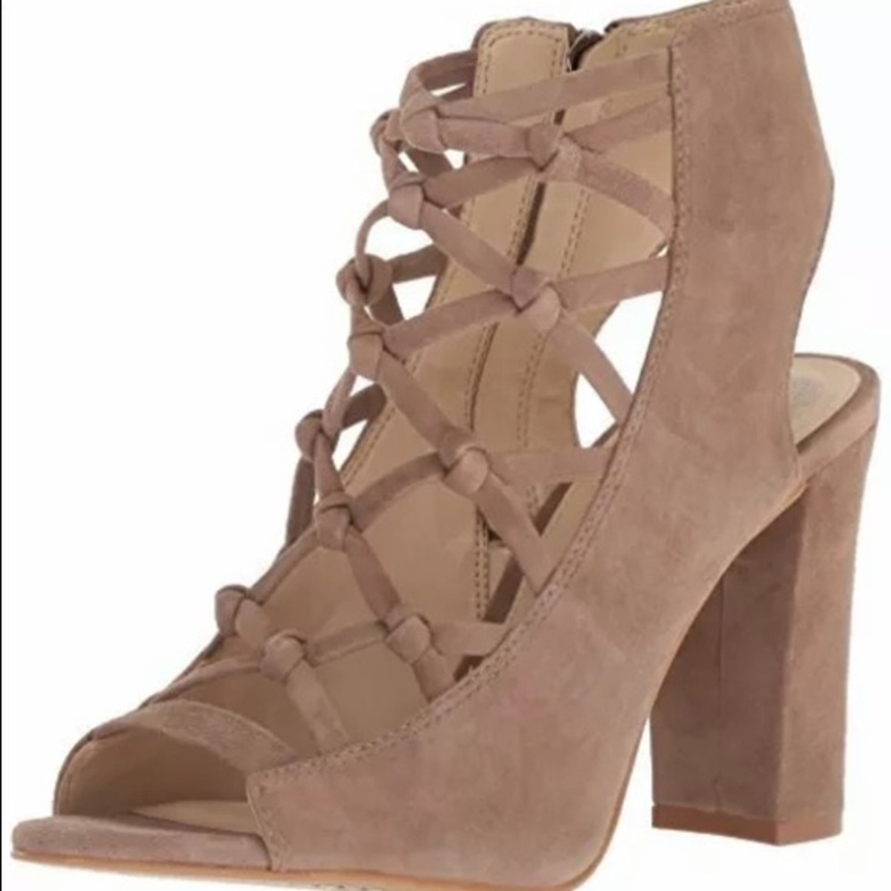 Vince Camuto ‘Stesha’ Suede Open-Toe Sandal in Taupe Size 8